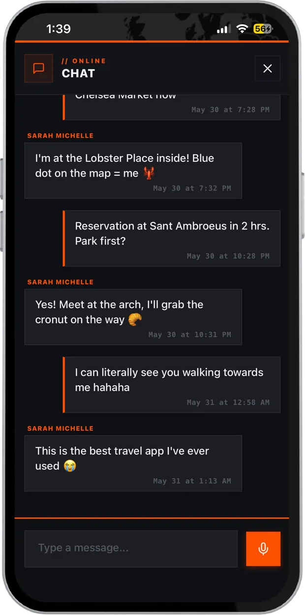 A group chat about meeting points in New York
