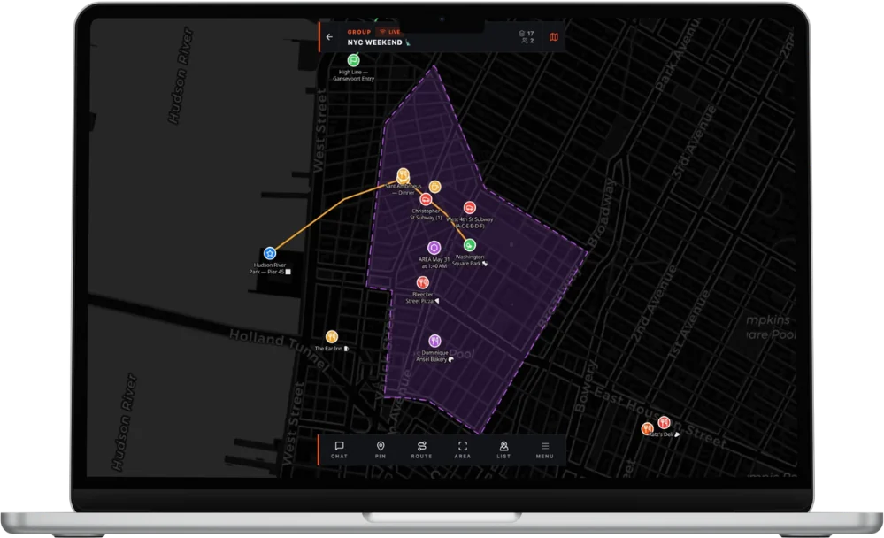 The Maps desktop app with a group's live map of New York