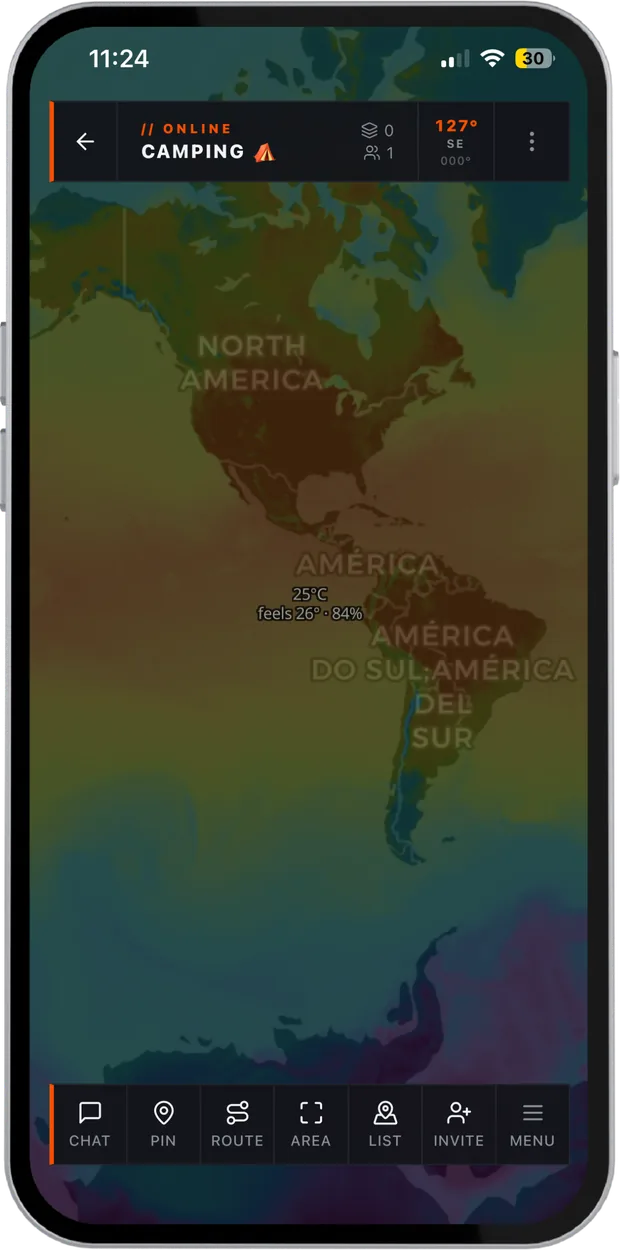 A temperature overlay across the Americas on a group map