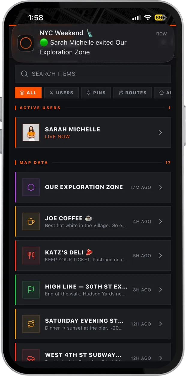 A notification that a member left the group's exploration zone